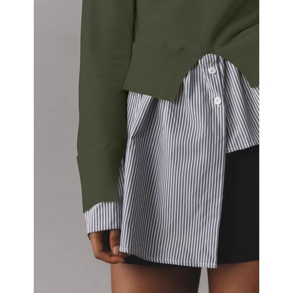 Women Slit Turtleneck Patchwork Sweater X-large Knit Casual Top - Picture 2 of 5